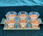 Schaal - Vintage theeservies van glas - 6 kopjes met
