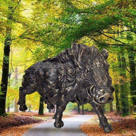Beeld, Wild Zwijn-XXL - 44 cm - gebronsd met gouden patina, Antiek en Kunst, Curiosa en Brocante