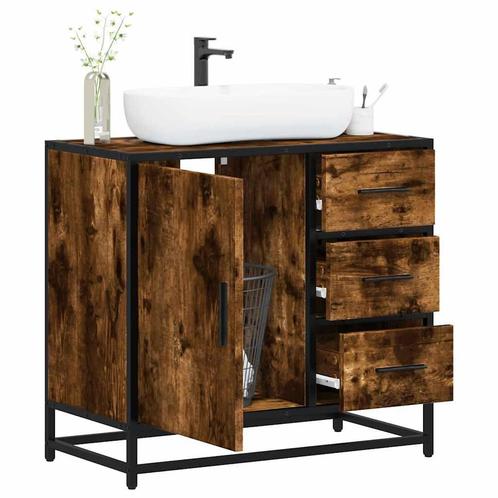 vidaXL Wastafelkast 65x33x60 cm bewerkt hout gerookt, Huis en Inrichting, Badkamer | Badkamermeubels, Nieuw, Minder dan 100 cm