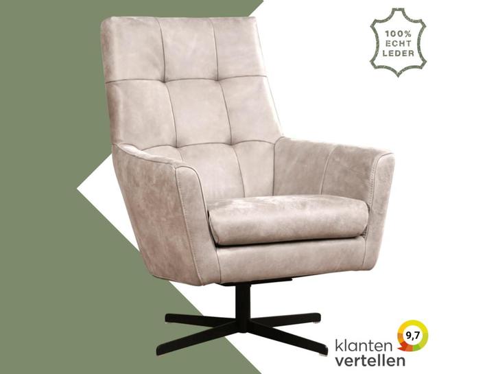 Leren draaifauteuil Central - Kenia Lightgrey (lichtgrijs), Huis en Inrichting, Fauteuils, 75 tot 100 cm, 75 tot 100 cm, Nieuw