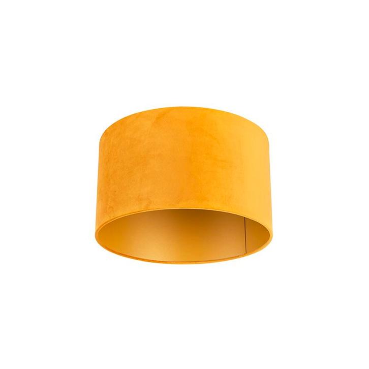 Velours lampenkap geel 35/35/20 met gouden binnenkant, Huis en Inrichting, Lampen | Lampenkappen, Minder dan 25 cm, Overige vormen
