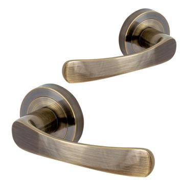 Sydney Deurklink - rond rozet - antiek messing - complete... beschikbaar voor biedingen