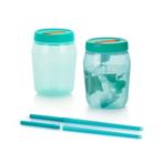 Tupperware Set Universal Jars met Rietjes Groen, Huis en Inrichting, Ophalen of Verzenden, Nieuw, Groen