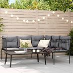 vidaXL Loungeset met kussens staal en textileen zwart, Verzenden, Nieuw, Rvs, Loungeset