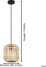 EGLO Bordesley Hanglamp - 1 lichts - Ø21cm. - E27 - bamboe,, Verzenden, Nieuw