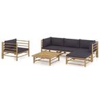 vidaXL 6-delige Loungeset met donkergrijze kussens bamboe, Tuin en Terras, Verzenden, Nieuw, Hout, Loungeset