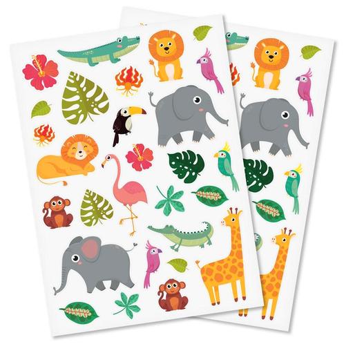 Stickers 2 Vellen - Jungledieren Cartoonstyle - Scrapbook Ho, Hobby en Vrije tijd, Stickers en Plaatjes, Nieuw, Ophalen of Verzenden