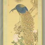 Peacock Perched upon Rocks and Bees Swarming around Flowers