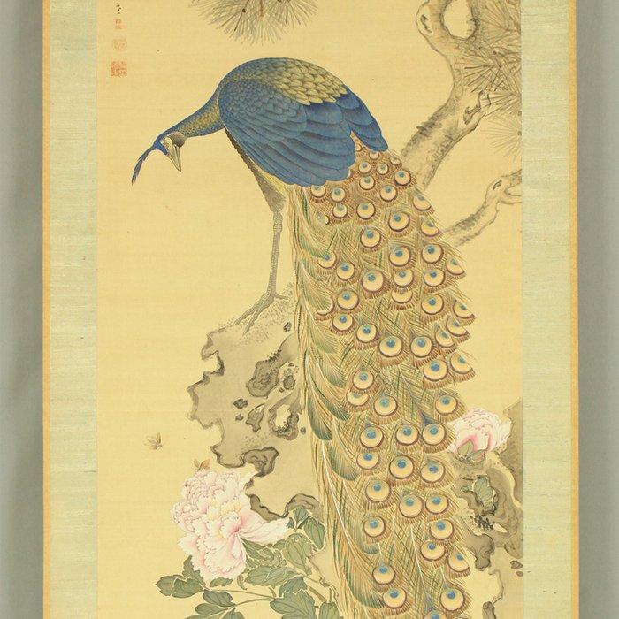 Peacock Perched upon Rocks and Bees Swarming around Flowers, Antiek en Kunst, Antiek | Overige Antiek