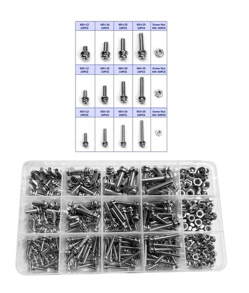 Set van 360 bouten, moeren en ringen (kruiskop, M3, M4, M5), Doe-het-zelf en Verbouw, Gereedschap | Handgereedschap, Nieuw, Ophalen of Verzenden