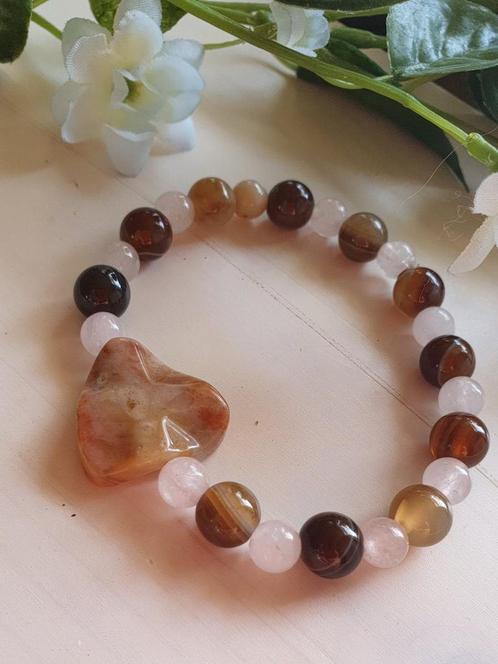 Handgemaakte edelsteen armband van grijze Agaat,, Sieraden, Tassen en Uiterlijk, Armbanden