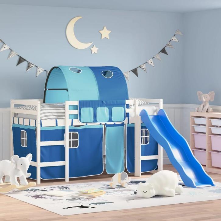 vidaXL Kinderhoogslaper met tunnel 80x200 cm massief, Huis en Inrichting, Slaapkamer | Bedden, 80 cm, 200 cm, Blauw, Eenpersoons