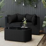 vidaXL 3-delige Loungeset met kussens poly rattan zwart, Tuin en Terras, Tuinsets en Loungesets, Verzenden, Nieuw, Rotan, Loungeset