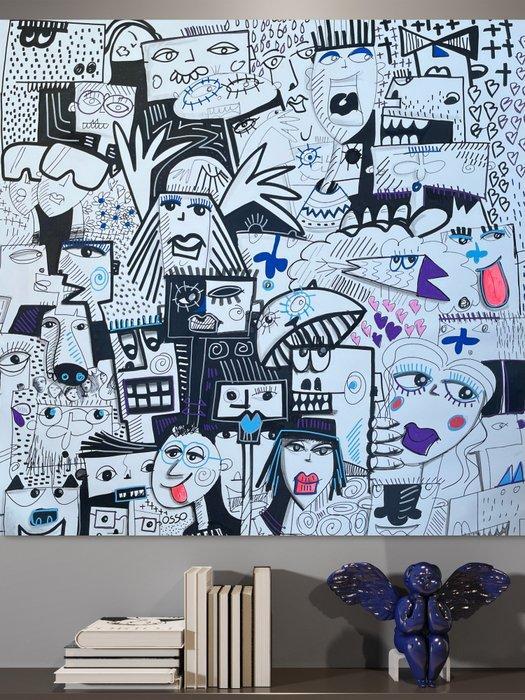 Denis OSSO (1965) - La foule XXL - unique original, Antiek en Kunst, Kunst | Schilderijen | Modern