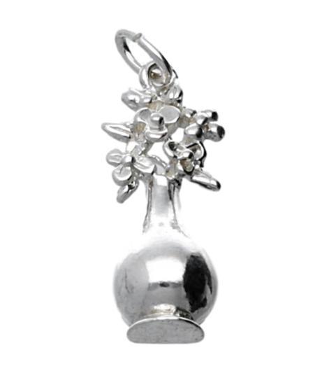Zilveren Vaas met bloemen kettinghanger, Sieraden, Tassen en Uiterlijk, Kettinghangers, Verzenden