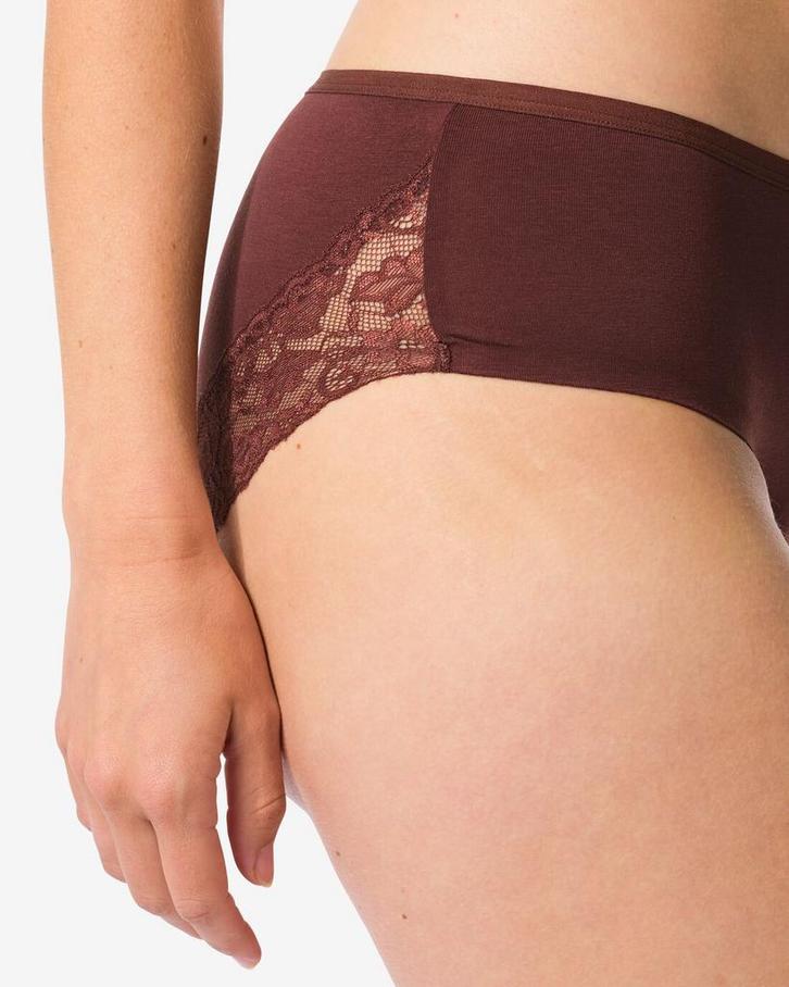 HEMA Dameshipster katoen met kant donkerbruin 3=35% / 2=25%, Kleding | Dames, Ondergoed en Lingerie, Verzenden