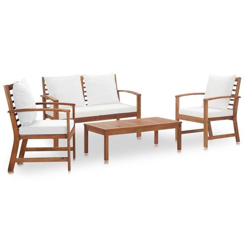 vidaXL 4-delige Loungeset met kussens massief acaciahout, Tuin en Terras, Tuinsets en Loungesets, Loungeset, Nieuw, 4 zitplaatsen