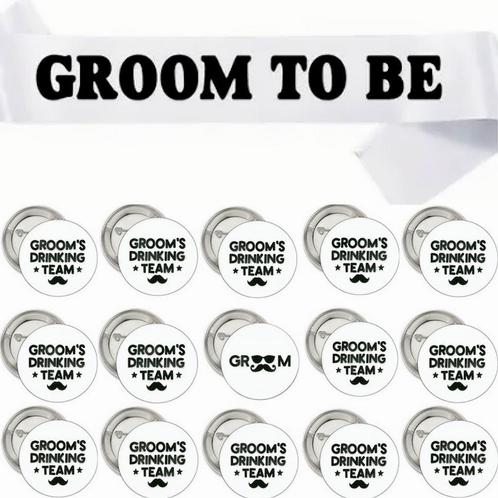Groom to Be en Grooms Drinking Team set 16-delig, Kleding | Heren, Trouwkleding en Trouwaccessoires, Wit, Ivoor of Crème, Nieuw