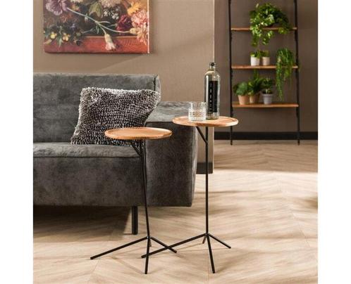 Bijzettafel set/2 opstaande rand - Massief acacia naturel, Huis en Inrichting, Tafels | Bijzettafels, Nieuw, Ophalen of Verzenden