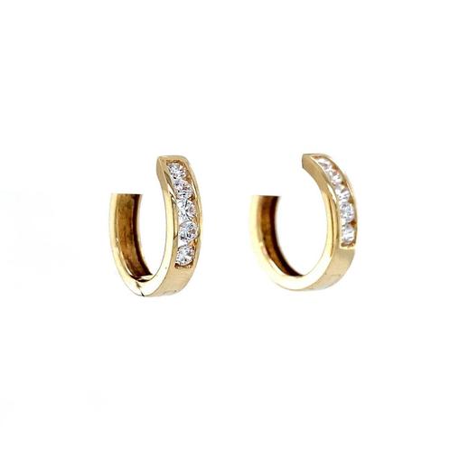Gouden klapcreolen met zirkonia 14 karaat, Sieraden, Tassen en Uiterlijk, Oorbellen, Wit, Zo goed als nieuw, Goud, Verzenden