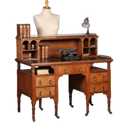Art & Crafts bureau ca 1890 met opzet deel en open vakken N, Antiek en Kunst, Antiek | Kantoor en Zakelijk, Ophalen of Verzenden