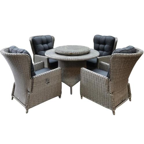 Marina Riccione dining tuinset 110 cm rond 6-delig grijs, Tuin en Terras, Tuinsets en Loungesets, Nieuw, Wicker, Ophalen of Verzenden