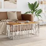 vidaXL Salontafel roestvrij staal en massief acaciahout, Minder dan 50 cm, Verzenden, Nieuw, Metaal