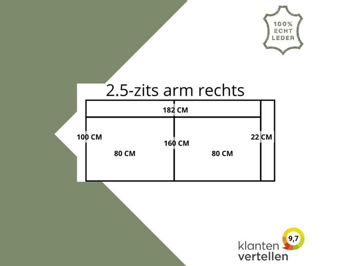 Leren elementenbank Flow - element 2.5 zits arm rechts, Huis en Inrichting, Banken | Bankstellen, 150 tot 200 cm, 75 tot 100 cm