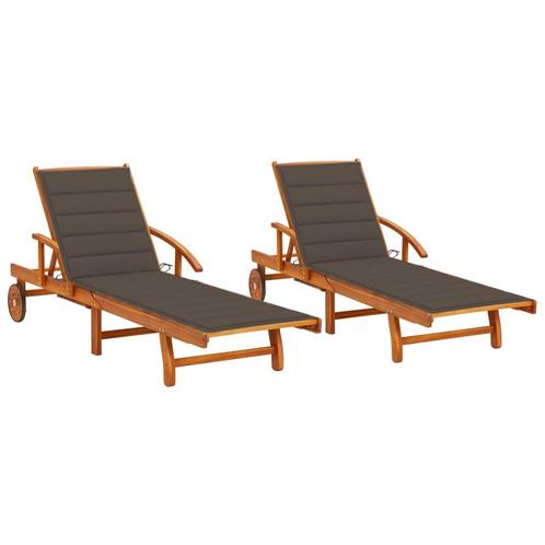 vidaXL Ligstoelen 2 st met kussens massief acaciahout, Tuin en Terras, Ligbedden, Nieuw, Verzenden