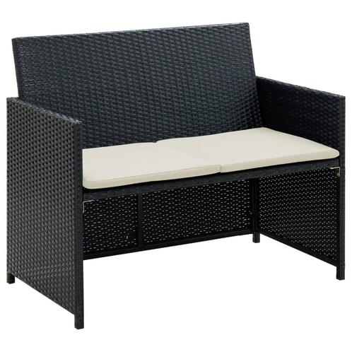 vidaXL Tuinbank 2-zits met kussens poly rattan zwart, Tuin en Terras, Tuinsets en Loungesets, Nieuw, Rotan, Verzenden