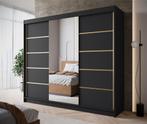 Kledingkast 250cm zwart met goud schuifdeuren met spiegel, Huis en Inrichting, Kasten | Vitrinekasten, Nieuw, 200 cm of meer, Modern