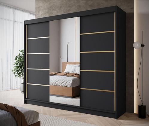 Kledingkast 250cm zwart met goud schuifdeuren met spiegel, Huis en Inrichting, Kasten | Vitrinekasten, 50 tot 75 cm, Nieuw, 200 cm of meer