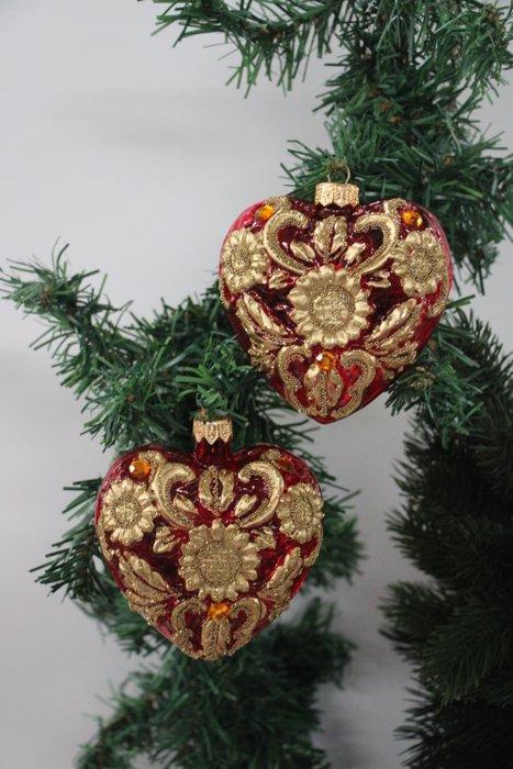 Kerstballen Barock hart kerstornament met goud (2) - Glas, Diversen, Kerst