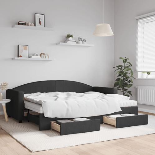 vidaXL Slaapbank met onderschuifbed en lades 80x200 cm stof, Huis en Inrichting, Slaapkamer | Bedden, 80 cm, 200 cm, Zwart, Eenpersoons