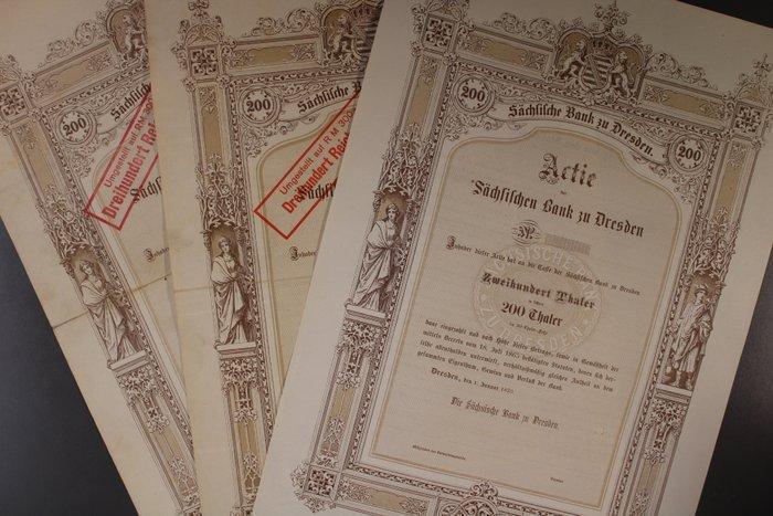 Duitsland. 3 Aktien Sächsische Bank zu Dresden, 1870 und, Antiek en Kunst, Antiek | Speelgoed