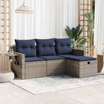 vidaXL 4-delige Loungeset met kussens poly rattan grijs, Tuin en Terras, Verzenden, Nieuw, Rotan, Loungeset