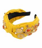 Haarband Diadeem Statement Parel Kralen Stenen 8cm Geel, Nieuw
