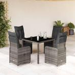 vidaXL 5-delige Bistroset met kussens poly rattan grijs, Verzenden, Nieuw, Rotan, 4 zitplaatsen