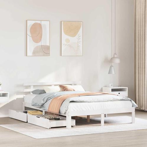 vidaXL Bedframe met lades massief grenenhout wit 140x200 cm, Huis en Inrichting, Slaapkamer | Bedden, 140 cm, 200 cm, Wit, Tweepersoons