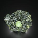 Zeer mooie PREHNITE-balset op glanzende EPIDOTE-rots uit de, Verzamelen, Mineralen en Fossielen