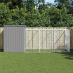 vidaXL Hondenhok met ren 214x457x181 cm staal lichtgrijs, Dieren en Toebehoren, Hondenhokken, Verzenden, Nieuw