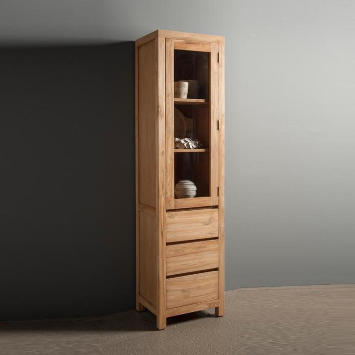 *WOONWINKEL* Tower Living Corona Smalle Kast Teak Hout, Huis en Inrichting, Kasten | Wandmeubels, Nieuw, Verzenden
