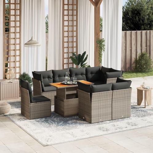 vidaXL 9-delige Loungeset met kussens poly rattan grijs, Tuin en Terras, Tuinsets en Loungesets, Loungeset, Nieuw, Rotan, Verzenden