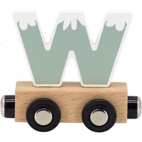 Houten letter W– groen met magneetkoppeling (lettertrein), Kinderen en Baby's, Speelgoed | Houten speelgoed, Nieuw, Ophalen of Verzenden