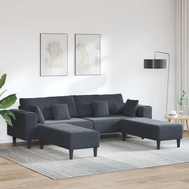 vidaXL Velours Bank met kussen 3 pcs Donkergrijs 208 cm, Huis en Inrichting, Banken | Bankstellen, Nieuw, 150 tot 200 cm, Stof