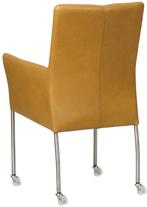 Cognac leren moderne eetkamerstoel - poot rond rvs met wiel, Overige kleuren, Nieuw, Leer, Ophalen of Verzenden