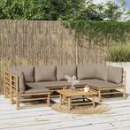 vidaXL 7-delige Loungeset met kussens bamboe taupe, Tuin en Terras, Verzenden, Nieuw, Hout, Loungeset