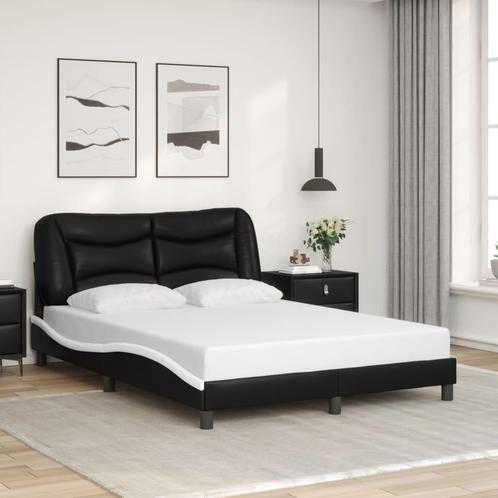 vidaXL Bedframe met hoofdbord kunstleer zwart en wit 120x200, Huis en Inrichting, Slaapkamer | Bedden, 120 cm, 200 cm, Zwart, Twijfelaar