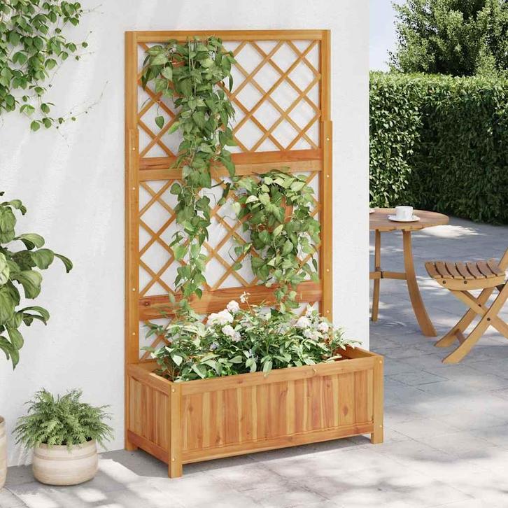 vidaXL Plantenbak verhoogd met latwerk 85x38x150 cm massief, Tuin en Terras, Bloembakken en Plantenbakken, 60 tot 100 cm, Nieuw