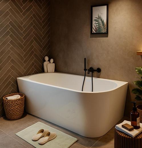 Ligbad Isia  170 x 80 x 58 cm Half Vrijstaand Bad wit rechts, Doe-het-zelf en Verbouw, Sanitair, Nieuw, Bad, Verzenden